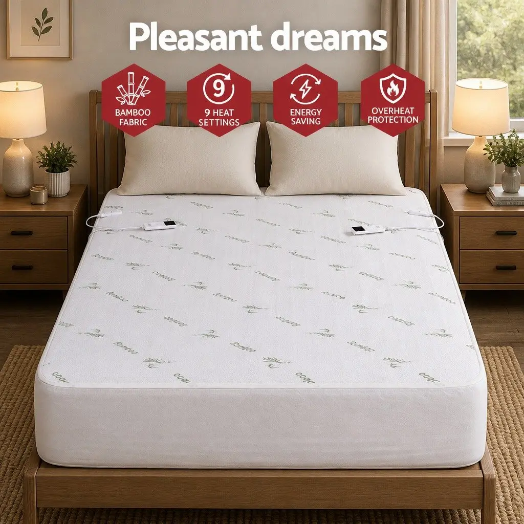 Electric Blanket Fitted Bamboo Fabric Double White Machine Washable