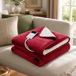 Practical Burgundy Electric Heated Throw Rug for Home Use