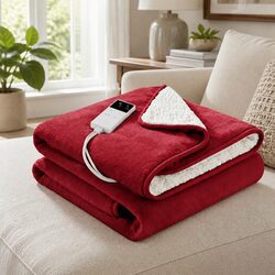 Practical Burgundy Electric Heated Throw Rug for Home Use
