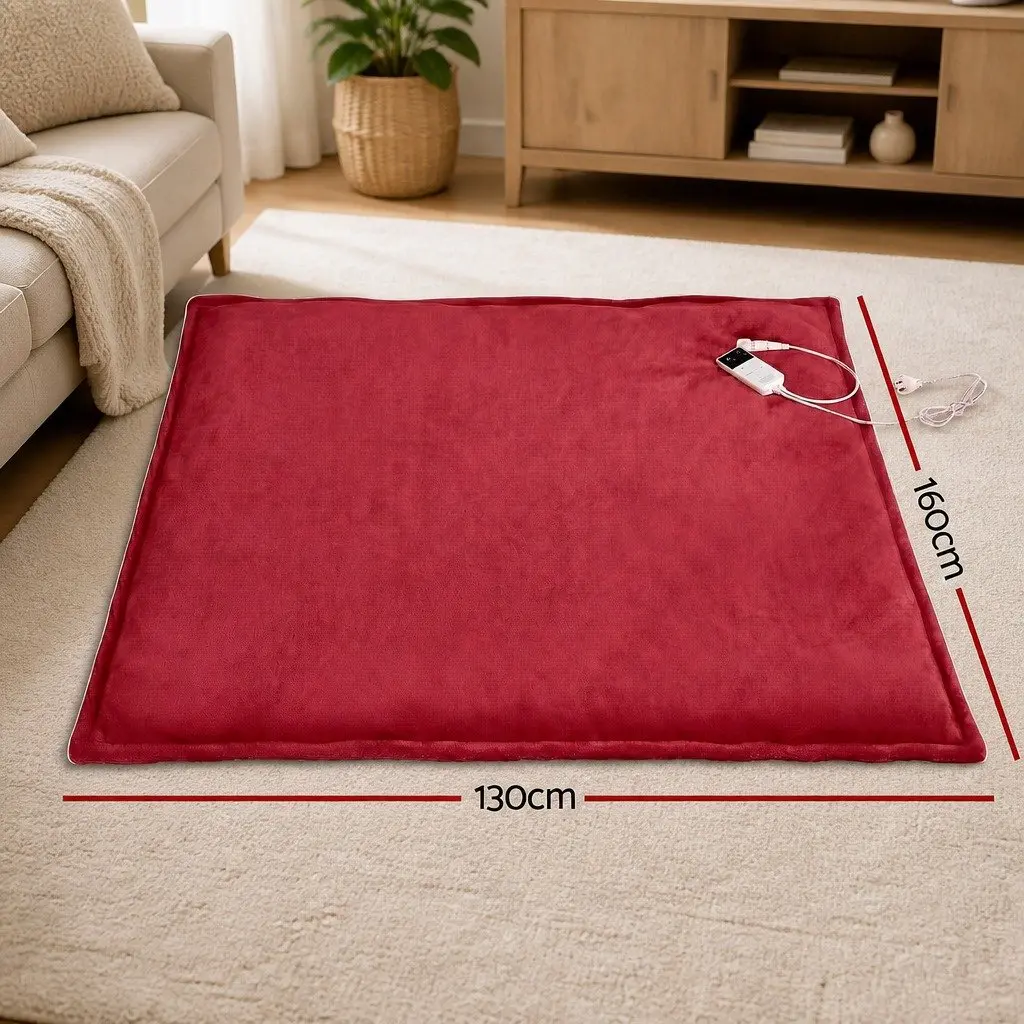 Electric Heated Throw Rug Flannel Sherpa 160cm x 130cm Burgundy