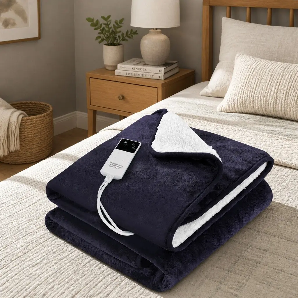 Electric Throw Rug Heated Blanket Flannel and Sherpa 160x130cm Charcoal Double-Sided