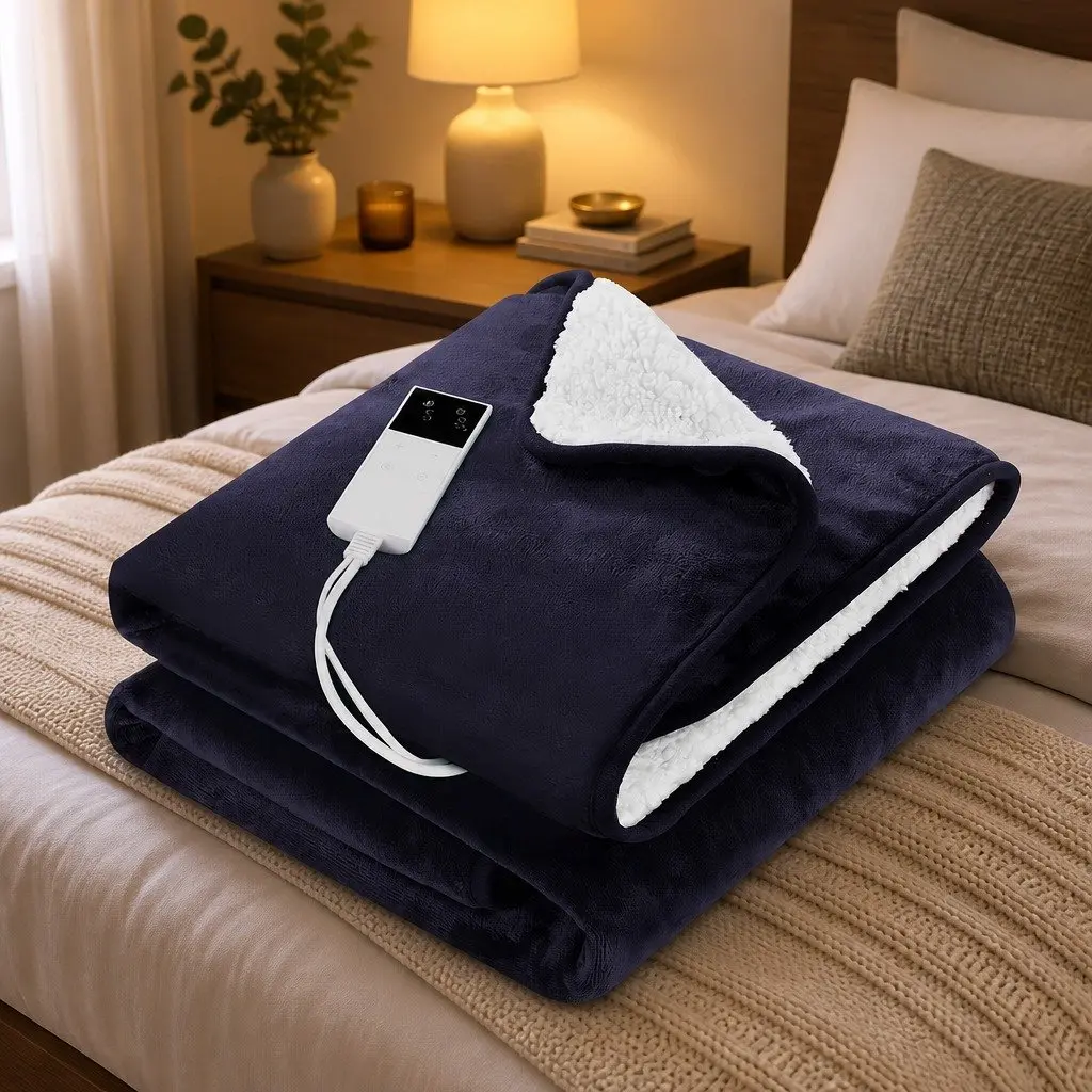 Electric Throw Rug Heated Blanket Flannel and Sherpa 160x130cm Charcoal Double-Sided