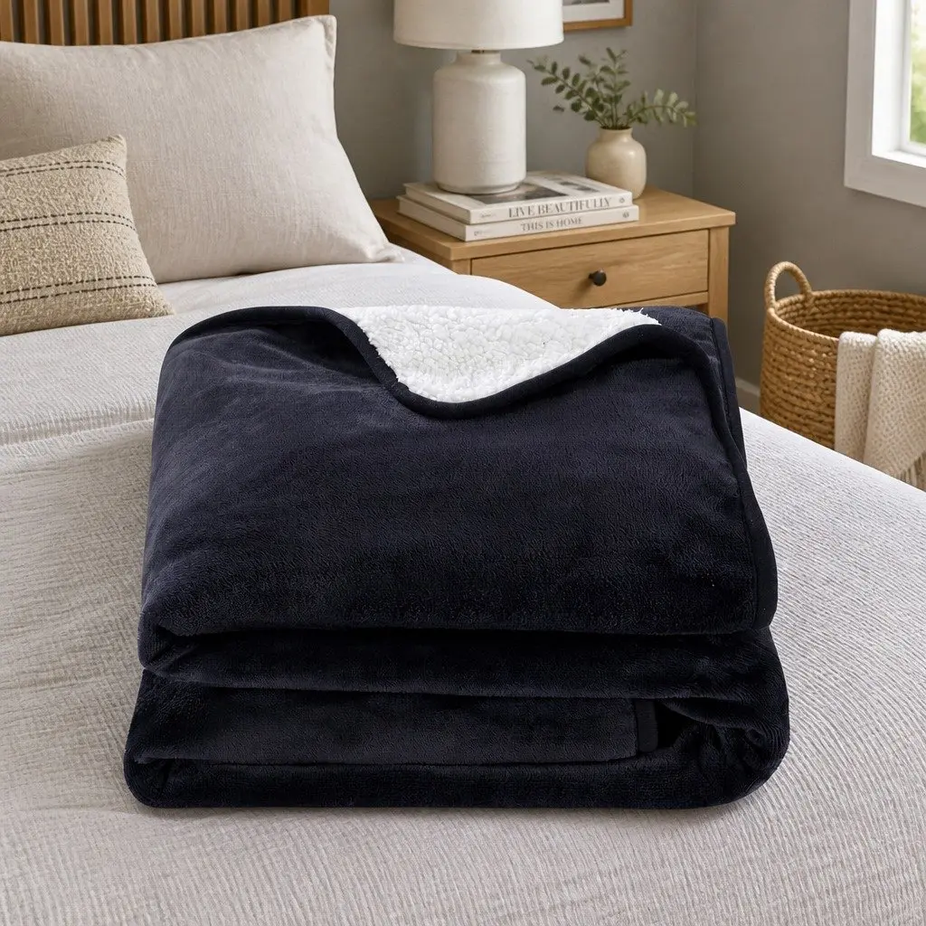 Electric Throw Rug Heated Blanket Flannel and Sherpa 160x130cm Charcoal Double-Sided