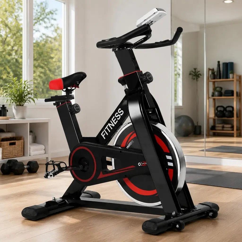 Exercise Bike Indoor Cycling Stationary Flywheel Heavy-duty Steel Frame Adjustable Black