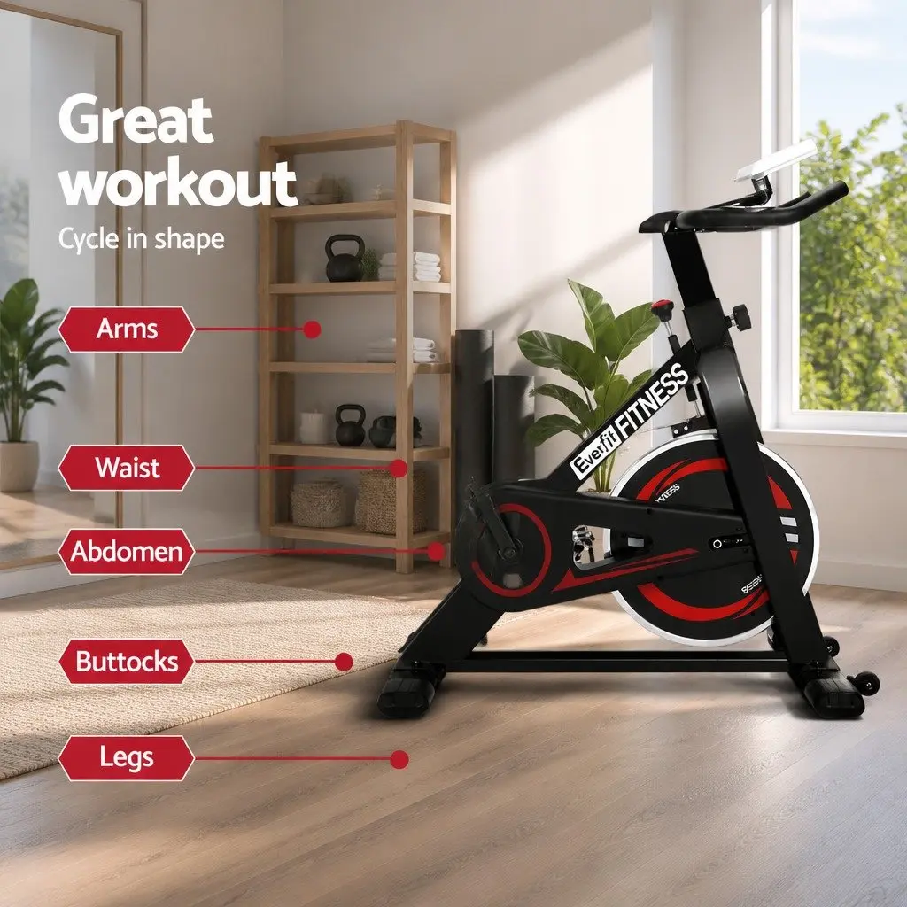 Exercise Bike Indoor Cycling Stationary Flywheel Heavy-duty Steel Frame Adjustable Black