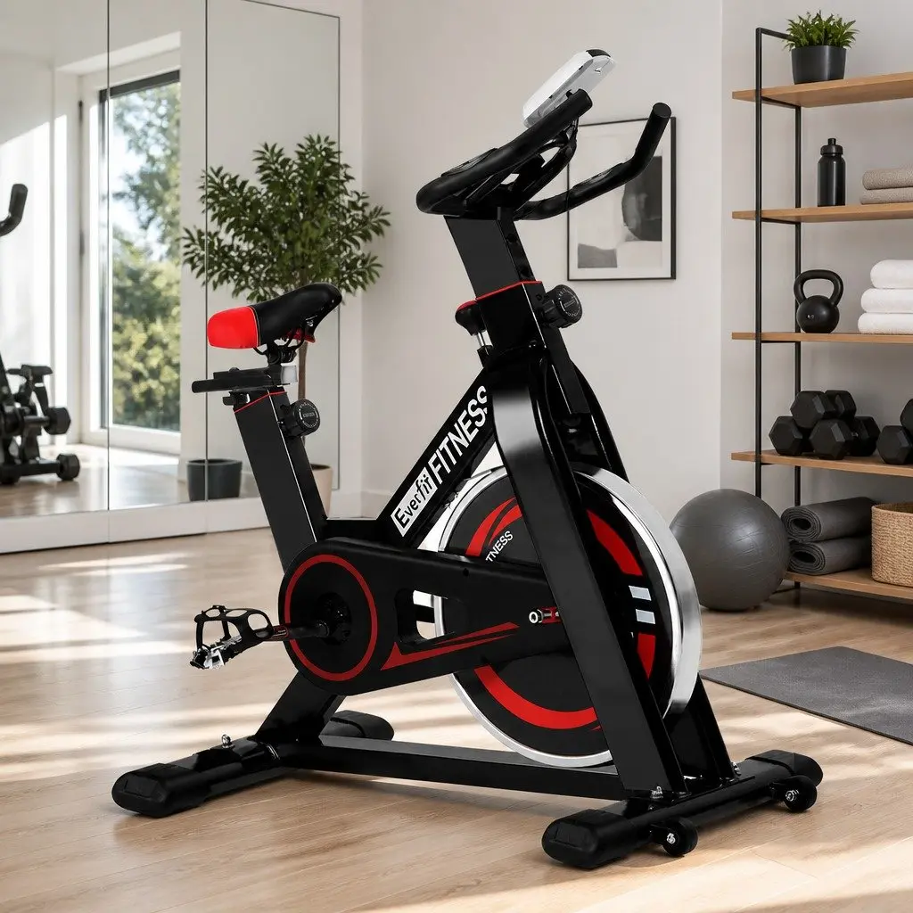 Exercise Bike Indoor Cycling Stationary Flywheel Heavy-duty Steel Frame Adjustable Black