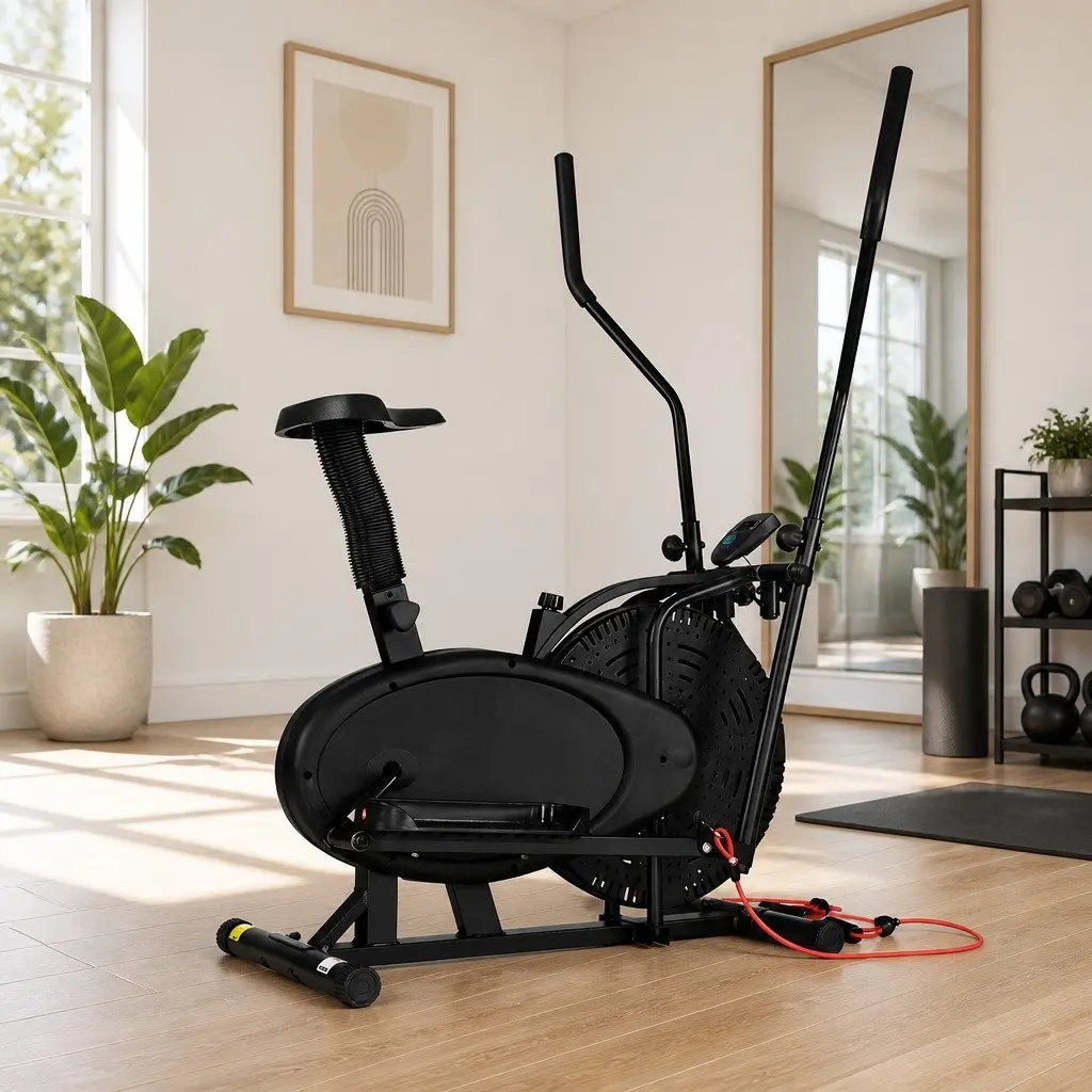 Exercise Bike Cross Trainer 4 in 1 Home Gym Indoor Cardio Machine Black