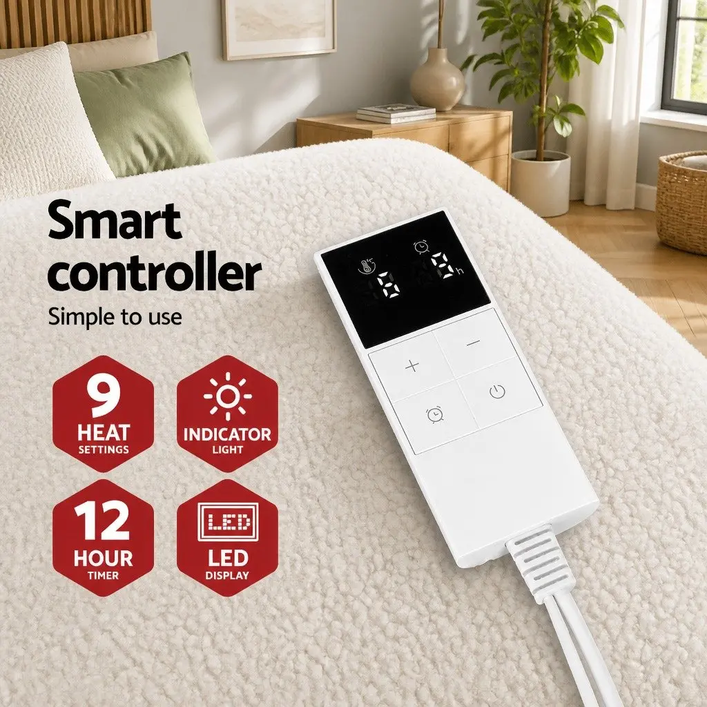 Electric Blanket Fitted Fleece King Size White Heated Bed Blanket