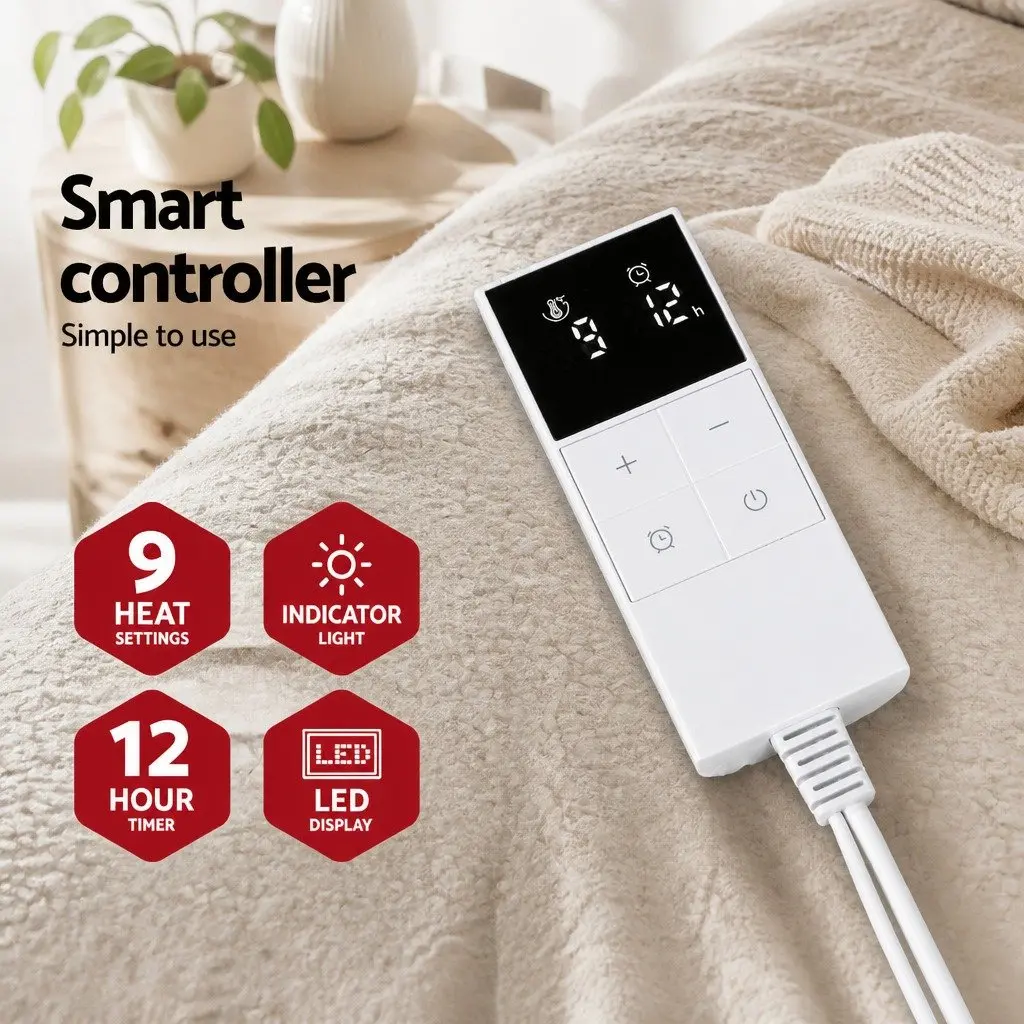 Queen Size Electric Blanket Fitted Fleecy Fabric 203cm x 152cm White