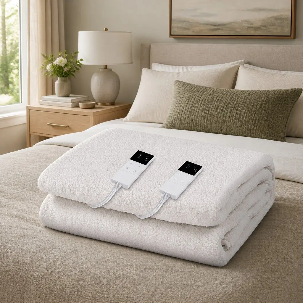 Queen Size Electric Blanket Fitted Fleecy Fabric 203cm x 152cm White