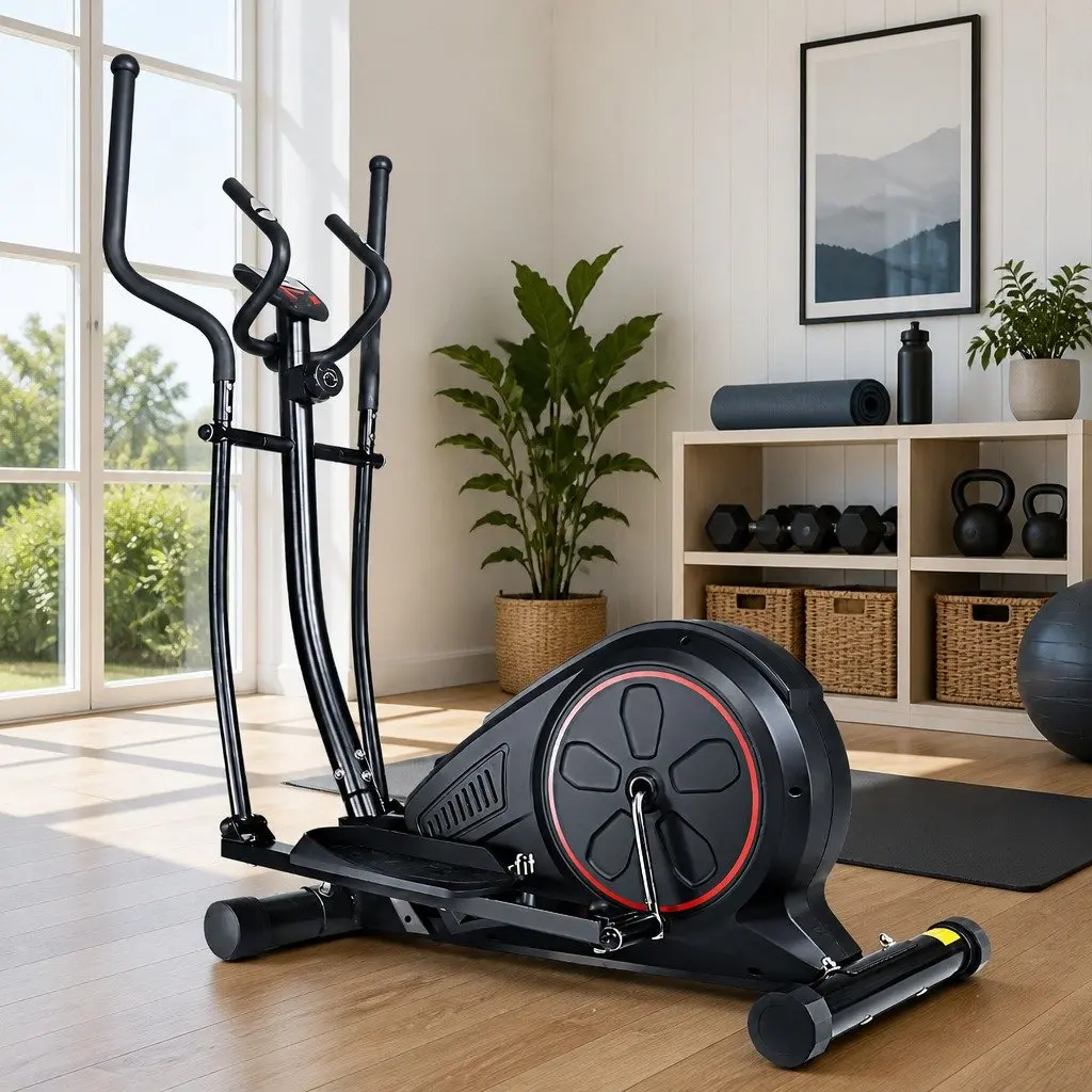 Elliptical Cross Trainer Fitness Machine Powder-Coated Steel Black LCD Display
