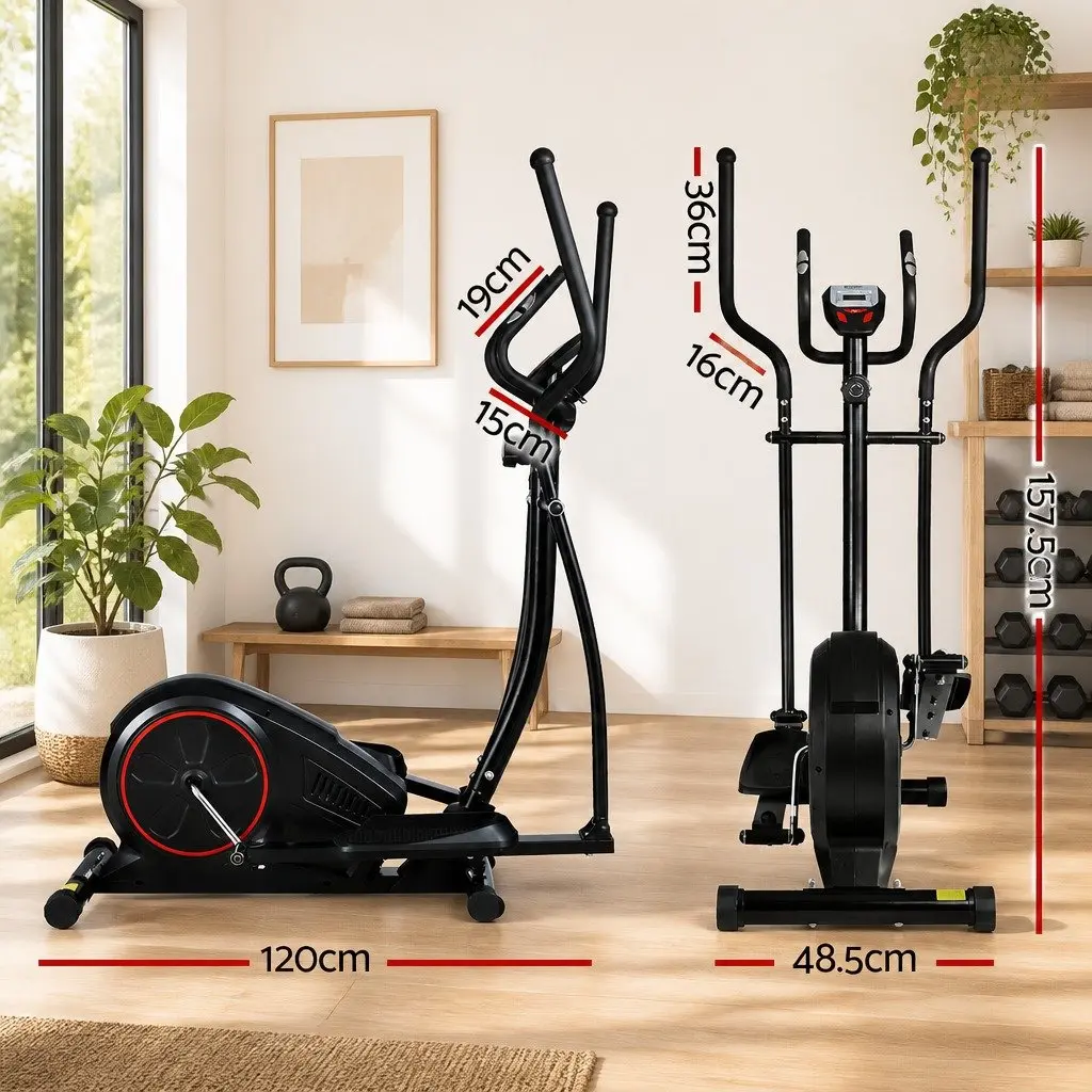 Elliptical Cross Trainer Fitness Machine Powder-Coated Steel Black LCD Display