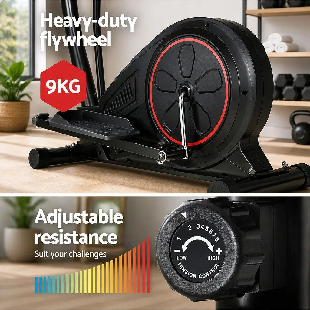 Elliptical Cross Trainer Fitness Machine Powder-Coated Steel Black LCD Display
