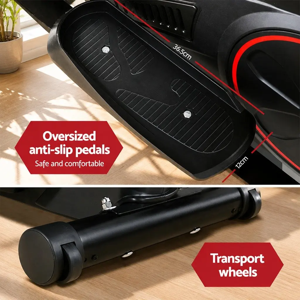 Elliptical Cross Trainer Fitness Machine Powder-Coated Steel Black LCD Display