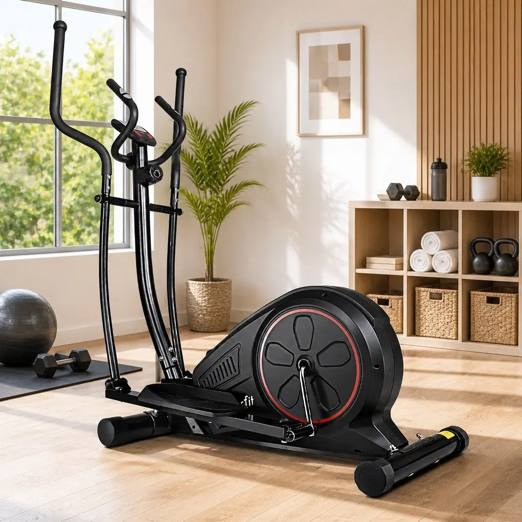Elliptical Cross Trainer Fitness Machine Powder-Coated Steel Black LCD Display