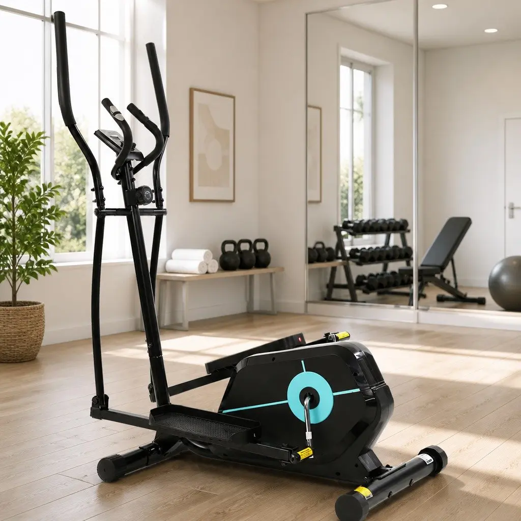 Elliptical Cross Trainer Fitness Machine Powder-Coated Steel 102cm x 42cm x 155cm Black