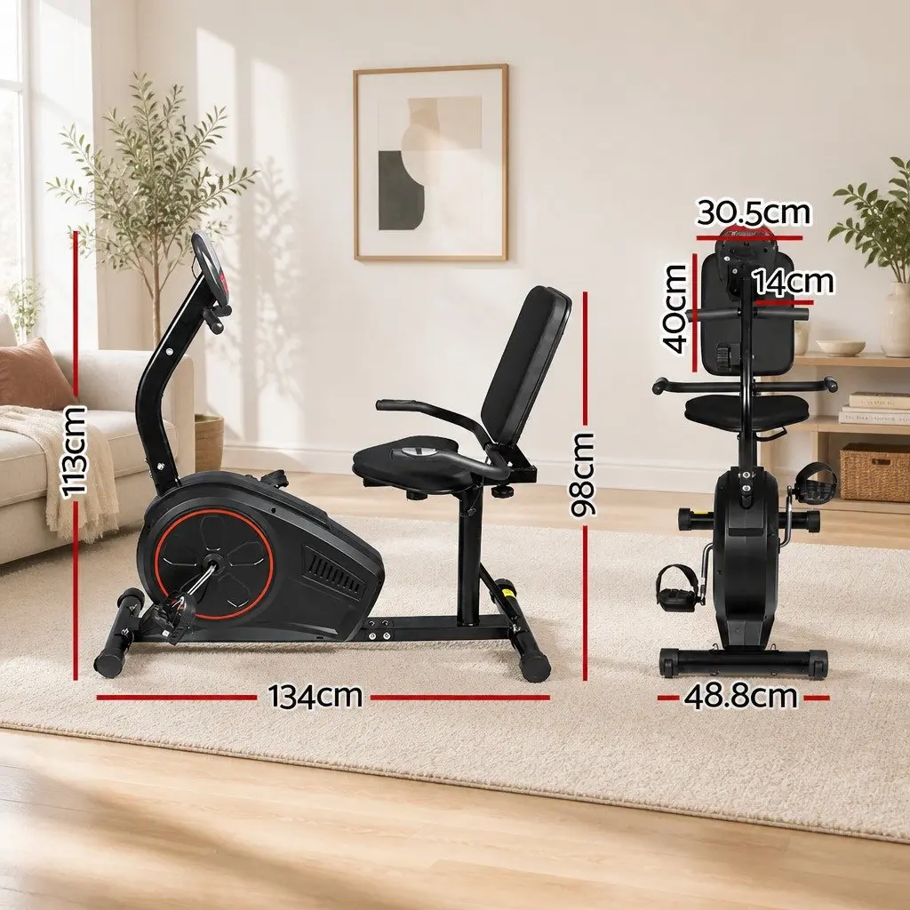 Recumbent Exercise Bike Magnetic Steel 8 Resistance Adjustable Black