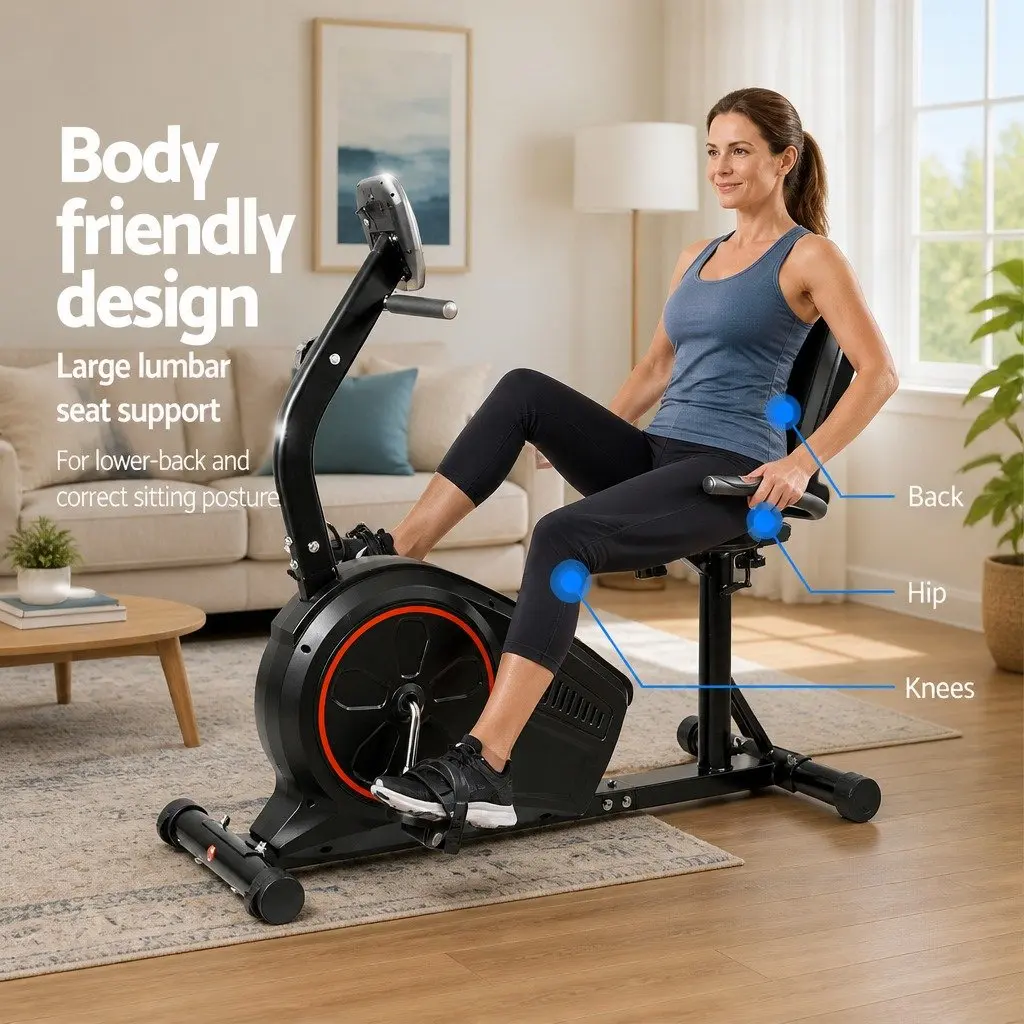 Recumbent Exercise Bike Magnetic Steel 8 Resistance Adjustable Black