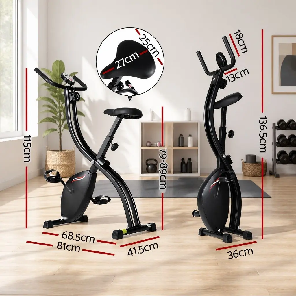 Folding Exercise Bike Magnetic Resistance Indoor Cycling Compact X-shaped Steel Frame Black