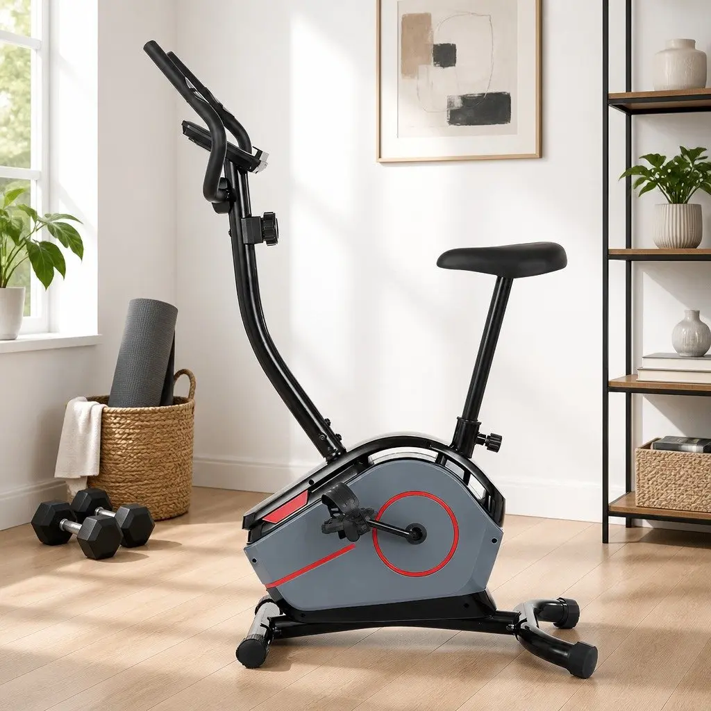 Upright Exercise Bike Magnetic Resistance 8 Levels 2kg Steel Flywheel Black Grey