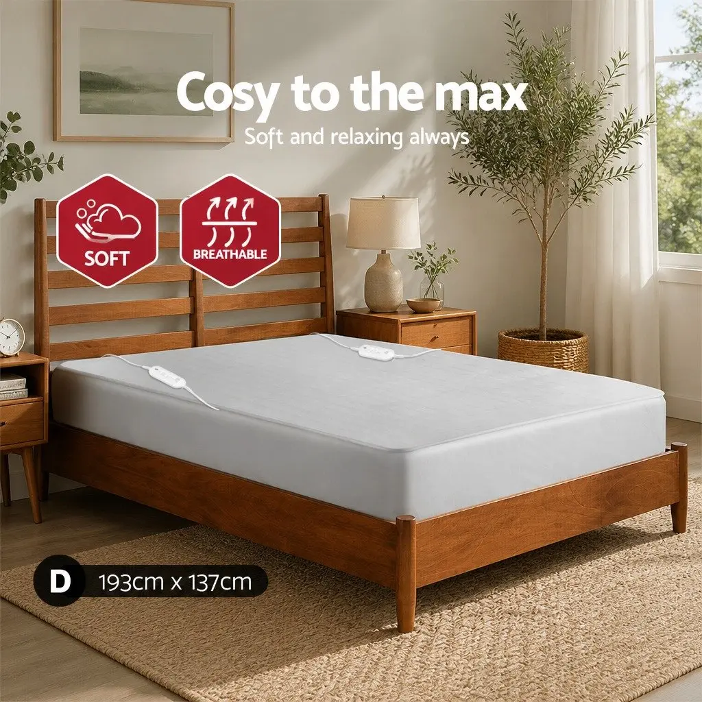 Double Size Electric Blanket Fully Fitted Polyester White 193cm L x 137cm W
