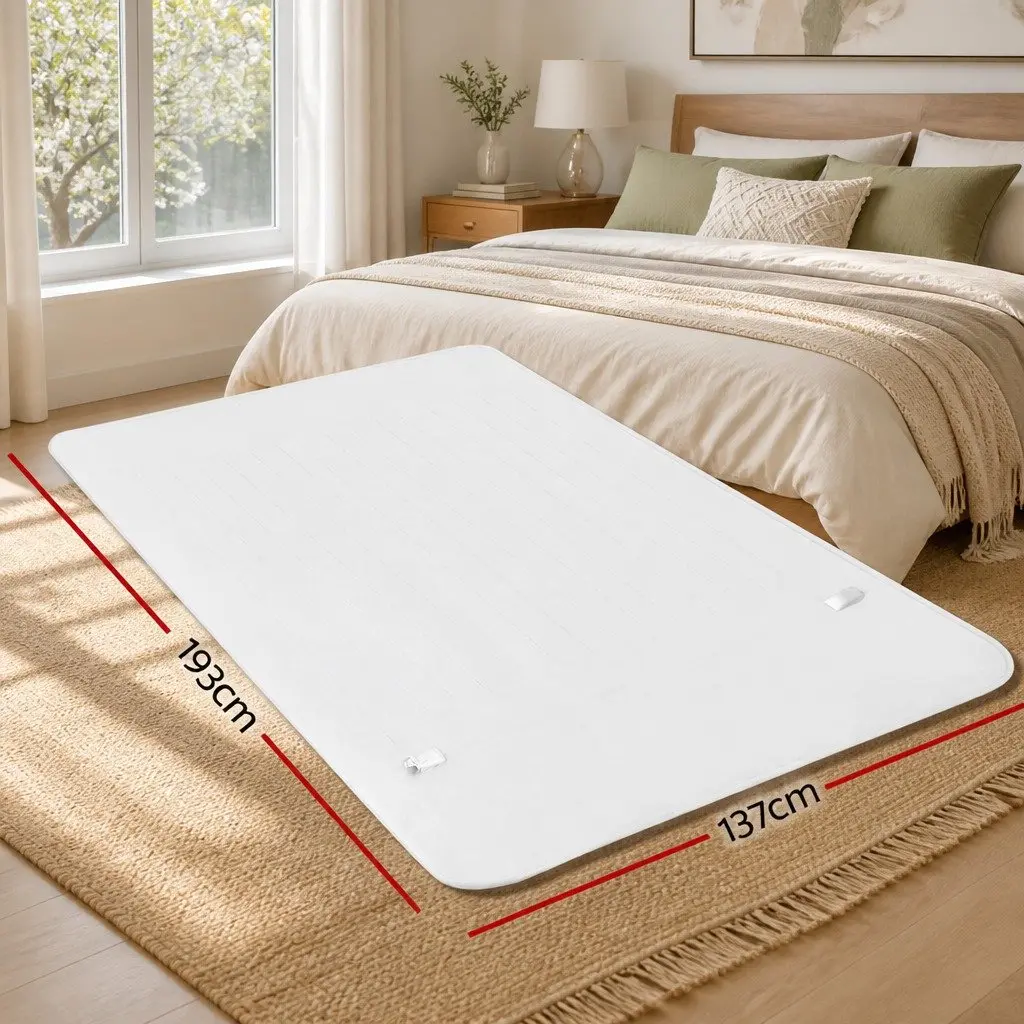 Double Size Electric Blanket Fully Fitted Polyester White 193cm L x 137cm W