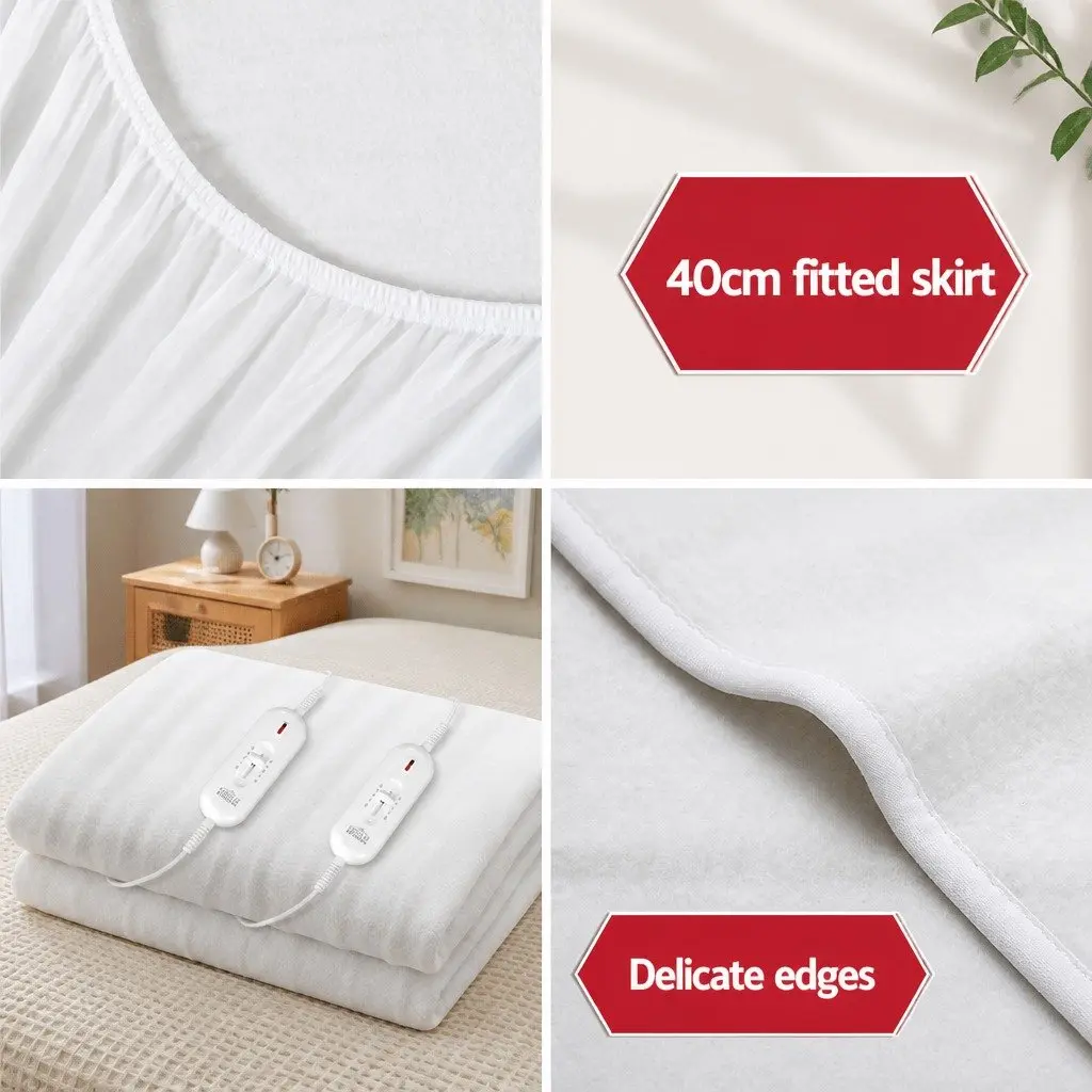 King Size Electric Blanket Fully Fitted Polyester White Three Heat Settings