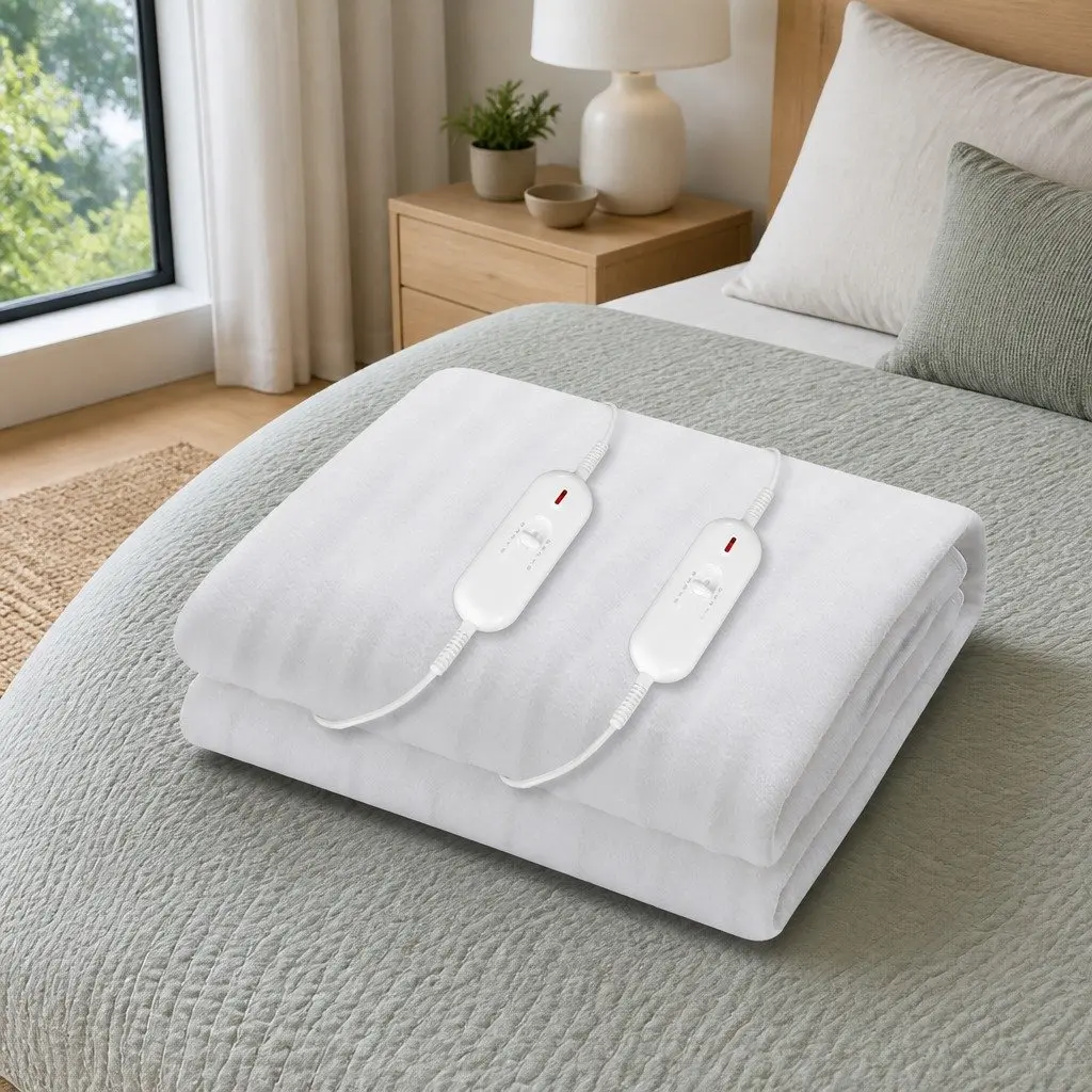 King Size Electric Blanket Fully Fitted Polyester White Three Heat Settings