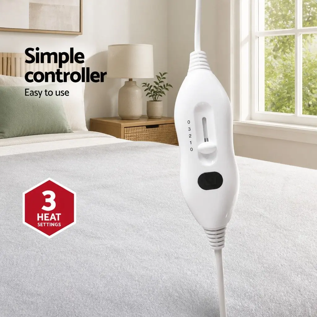 Electric Blanket Fitted Polyester Queen Size White