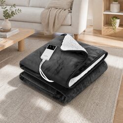 Electric Throw Rug Heated Blanket Washable Flannel Sherpa Winter Grey 160x130cm