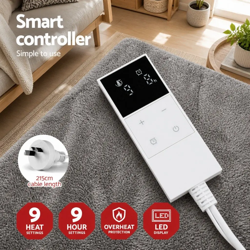 Heated Blanket Electric Throw Rug Flannel Sherpa Grey 160x130cm Washable with 9 Temperature Settings and 9 Hour Timer