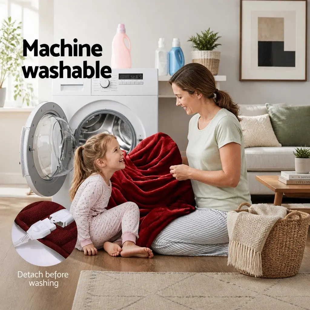 Electric Throw Blanket Fleece Burgundy 160cm x 130cm High-Density for Couch Sofa Indoor Use