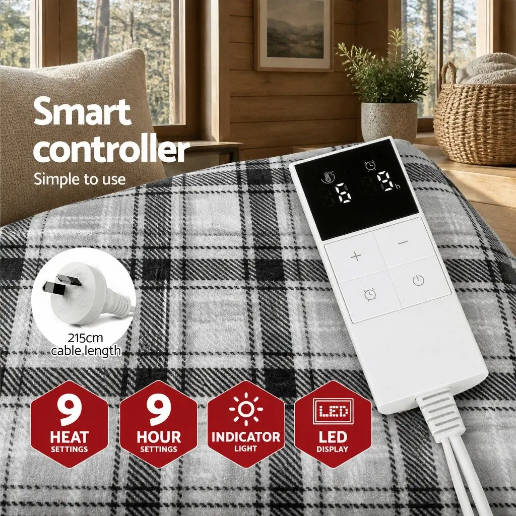 Electric Throw Rug Flannel Heated Sofa Bed Washable Grey White 160cm x 130cm
