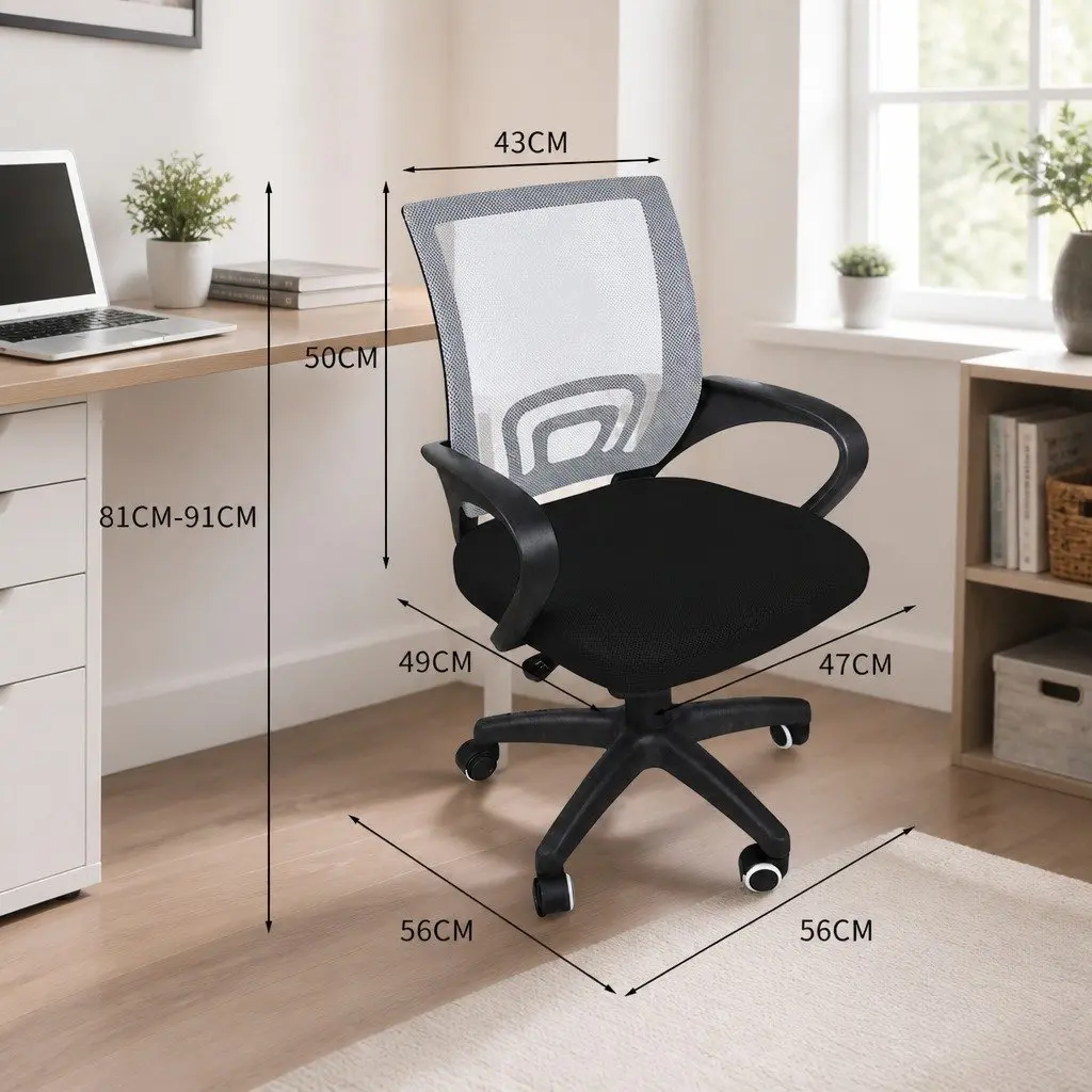 Ergonomic Office Chair Adjustable Height Mesh Back Black or Grey for Computer Gaming