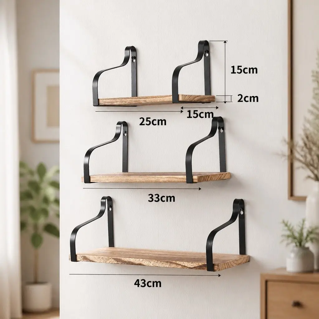 Floating Shelf Paulownia Wood Industrial Style Natural Wood 3 Piece