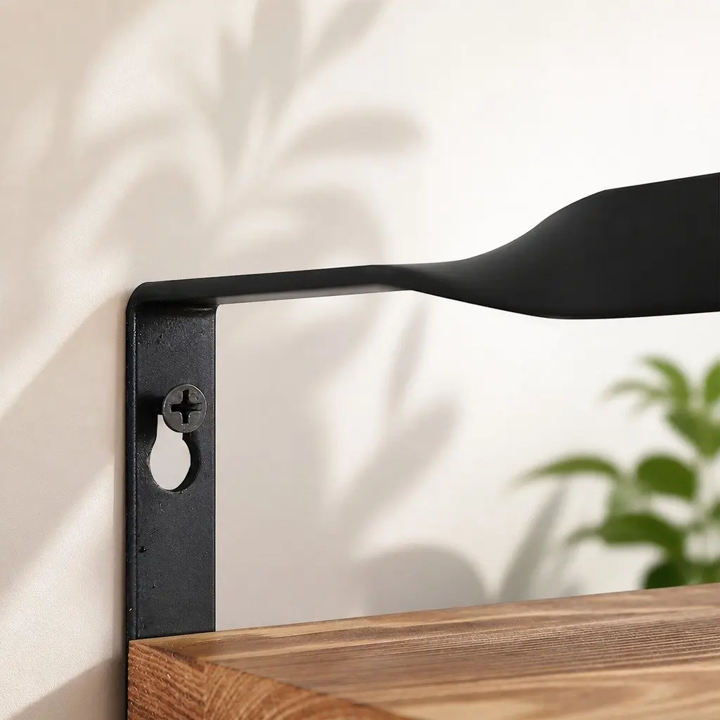 Floating Shelf Brackets Metal Rail Natural Wood 40cm x 15cm x 6.8cm Industrial Style Wall Mount Storage Display