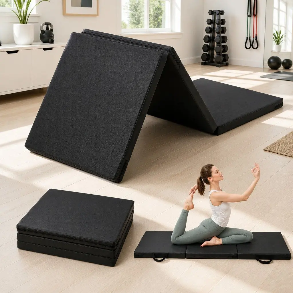 Gymnastics Mat Folding High Density Foam 181cm x 61cm x 5cm Black