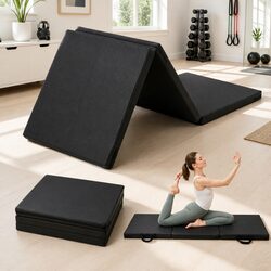 Gymnastics Mat Folding Exercise Floor Mat Portable 3 Fold Tumbling Mat Black