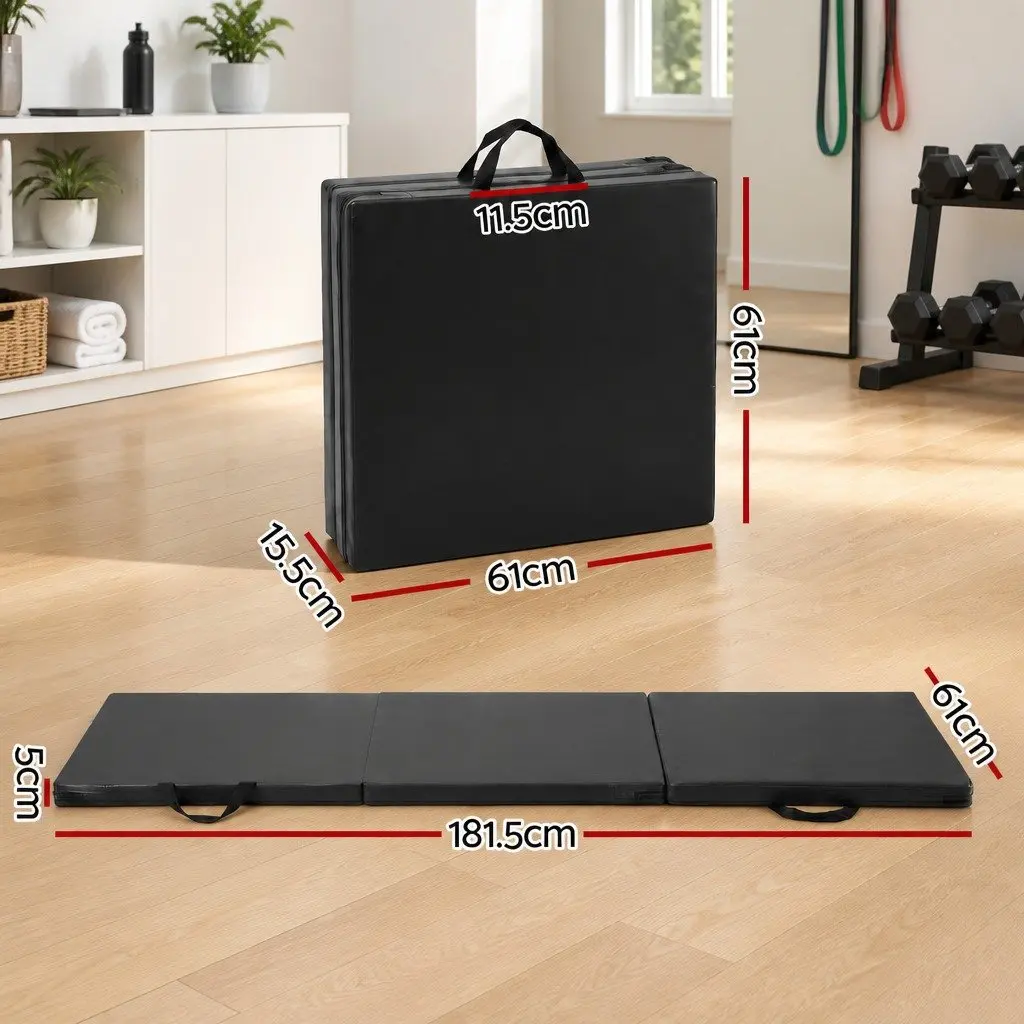 Gymnastics Mat Folding High Density Foam 181cm x 61cm x 5cm Black