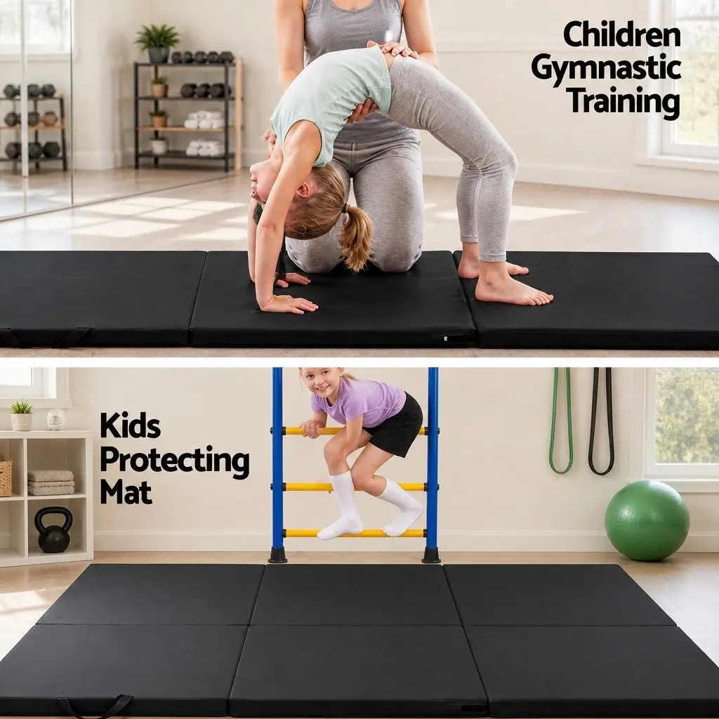 Gymnastics Mat Folding High Density Foam 181cm x 61cm x 5cm Black