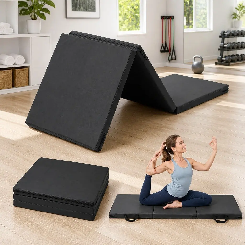 Gymnastics Mat Folding High Density Foam 181cm x 61cm x 5cm Black