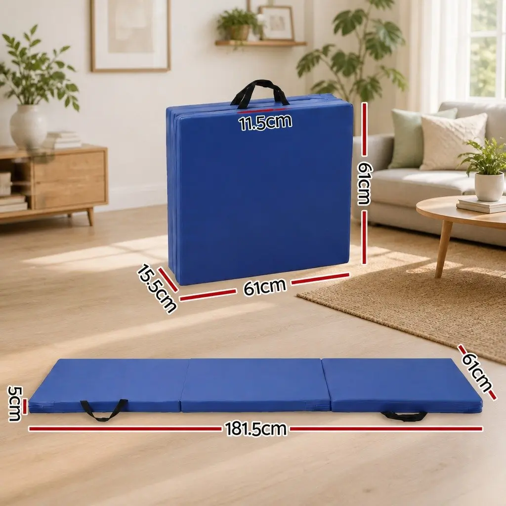 Gymnastics Mat Folding 3 Fold 180x60cm Blue