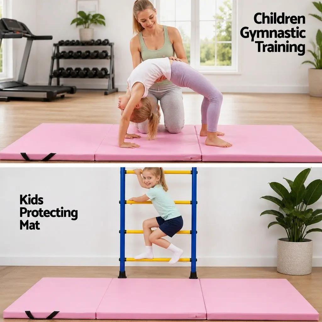 Gymnastics Mat High Density Foam 180x60cm 3 Fold Portable Pink