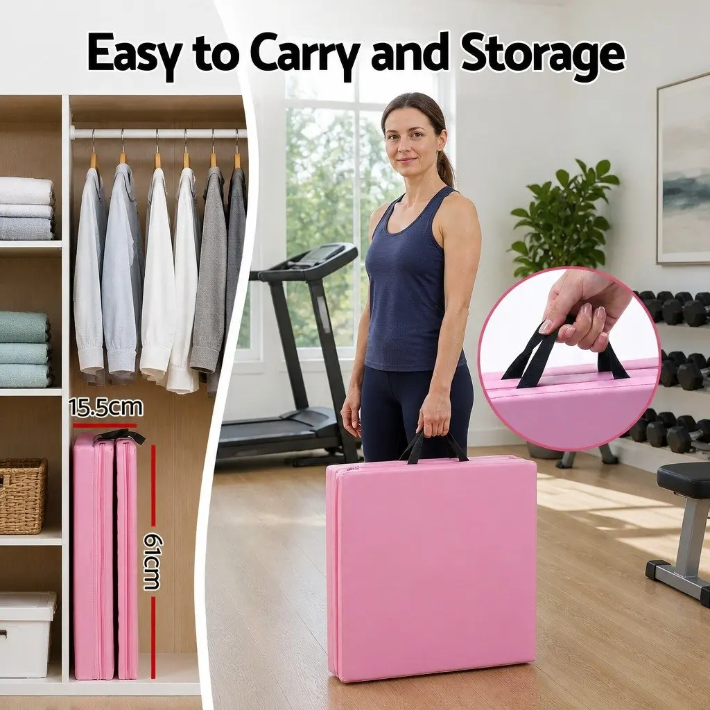 Gymnastics Mat High Density Foam 180x60cm 3 Fold Portable Pink