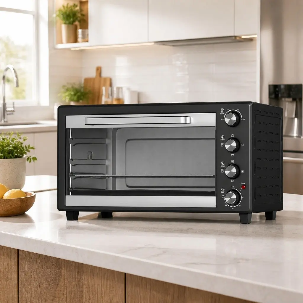 Convection Oven Electric 45L Portable Black and Silver for Baking Grilling Roasting