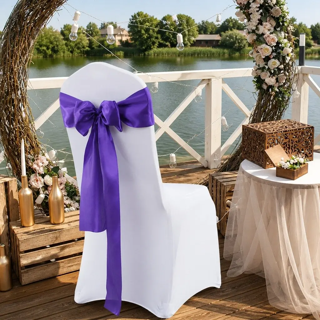 Satin Chair Sashes Table Runner 278cm x 18cm Eggplant 20 Piece Wedding Event Party Decoration