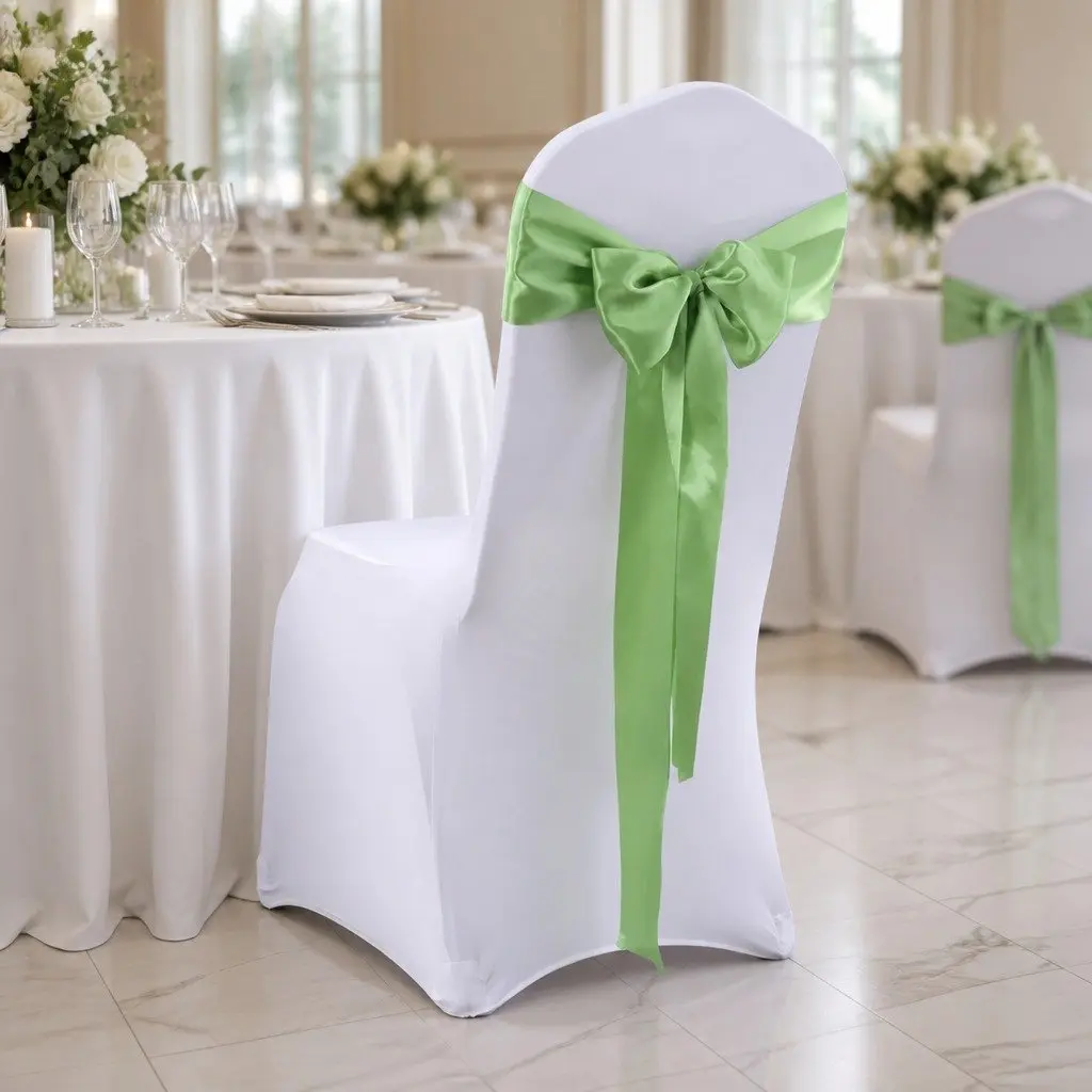 20 Piece Satin Fabric Chair Covers Sashes Grass Green 278x18cm for Weddings Parties Banquets