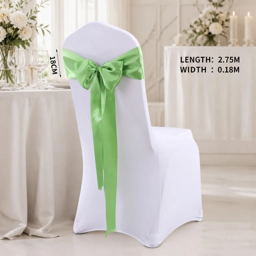 20 Piece Satin Fabric Chair Covers Sashes Grass Green 278x18cm for Weddings Parties Banquets