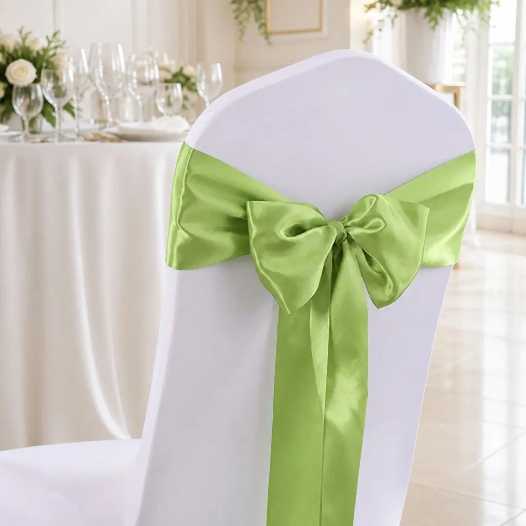 20 Piece Satin Fabric Chair Covers Sashes Grass Green 278x18cm for Weddings Parties Banquets
