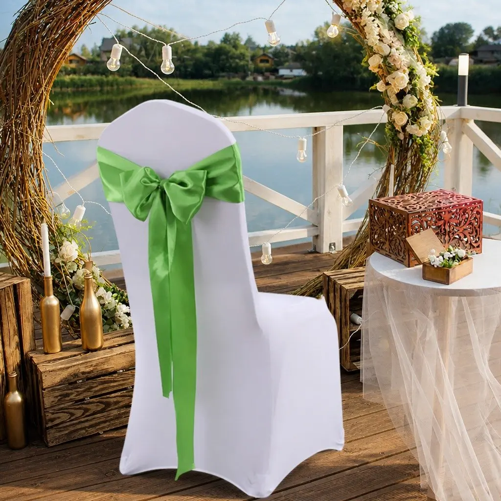 20 Piece Satin Fabric Chair Covers Sashes Grass Green 278x18cm for Weddings Parties Banquets